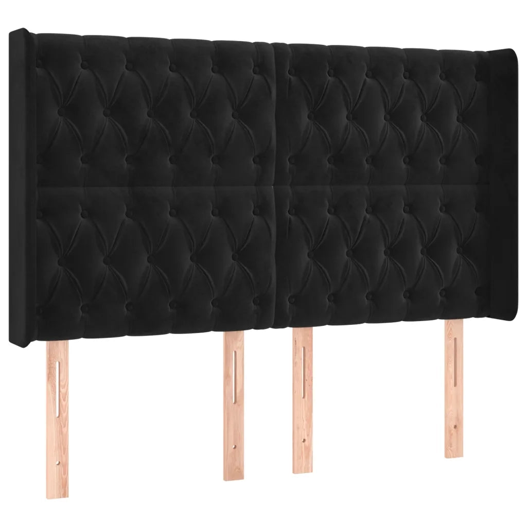 Testiera | Testata a LED Nera 163x16x118/128 cm in Velluto