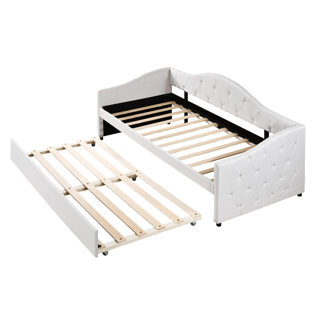Divano letto allungabile di 90x200 cm colore beige rivestito in lino