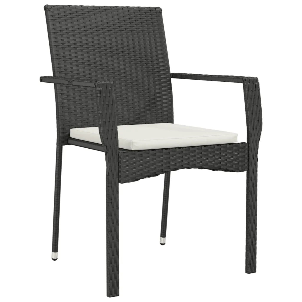 Set da Pranzo da Giardino 5 pz | Set Salotto da Giardino Nero con Cuscini in Polyrattan
