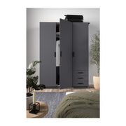 Armadio in Kit 147 x 50 x h 200 cm Grigio a 3 Ante e 3 Cassetti con 4 Ripiani Interni