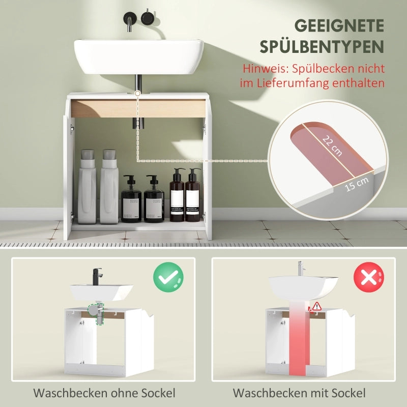 Mobile per lavabo singolo con ante soft-close e intaglio a U in pannello truciolare e MDF bianco