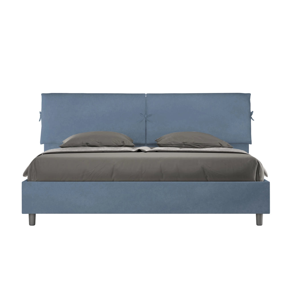 BS COM Letto matrimoniale king size contenitore imbottito 200x200 microfibra blu