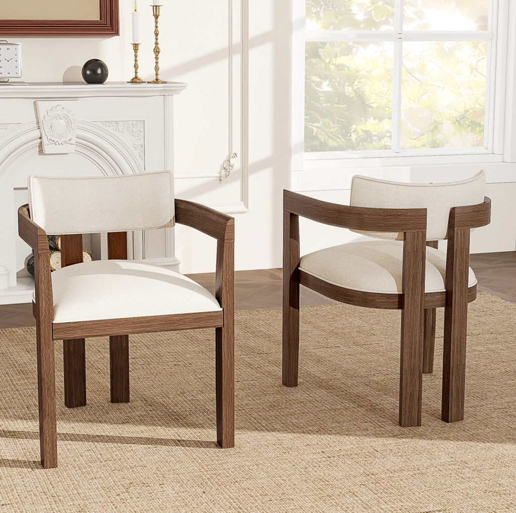 SEDIA con braccioli Set da 6 pezzi Legno massello e lino colore noce
