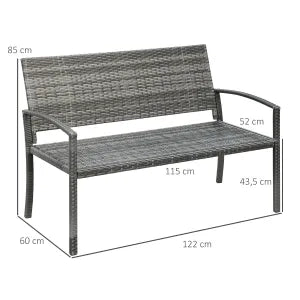 Panca da giardino in rattan sintetico con struttura in acciaio, per 2 persone, colore grigio, portata fino a 320 kg