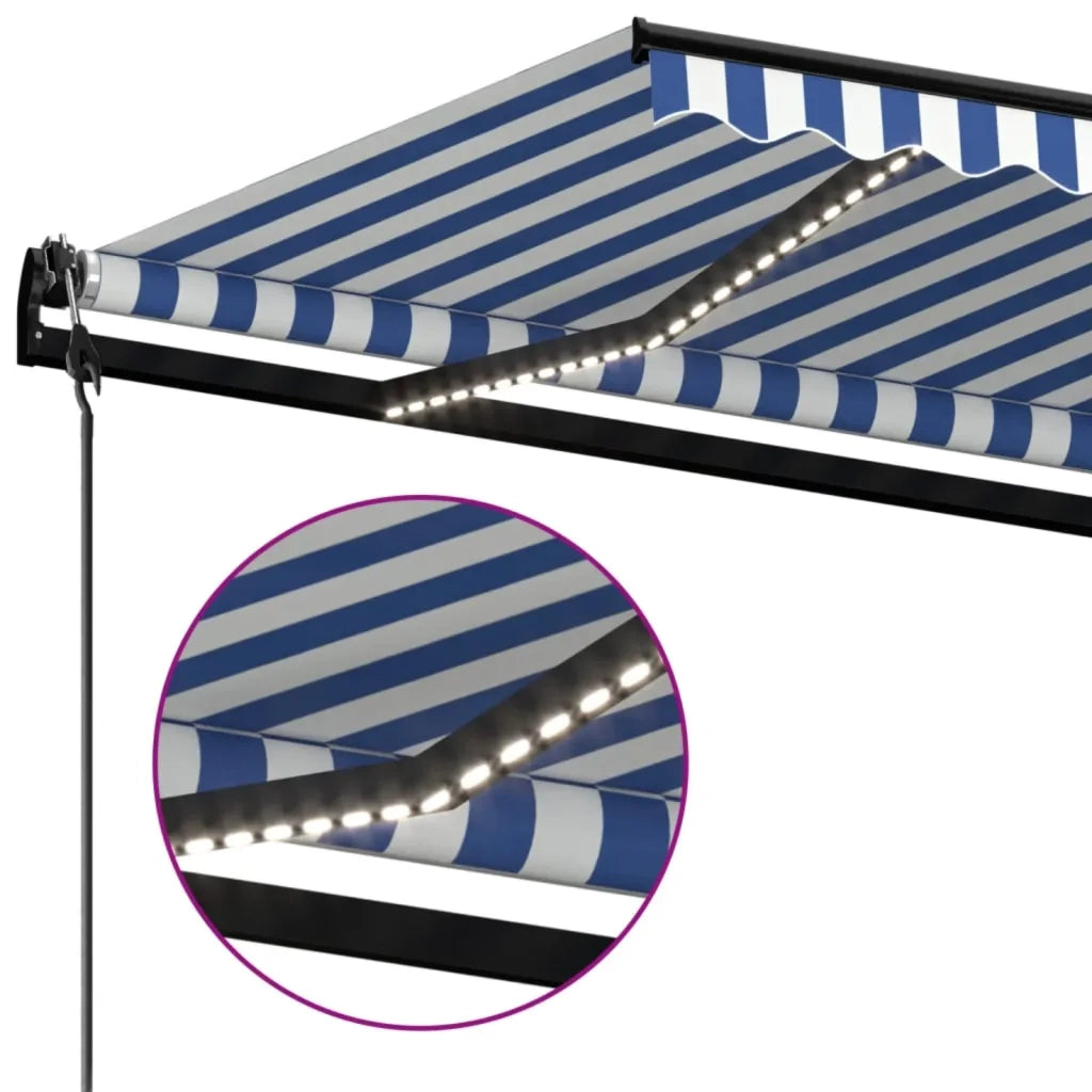 Tenda Automatica con Sensore Vento e LED 400x350 cm Blu Bianca 3069191