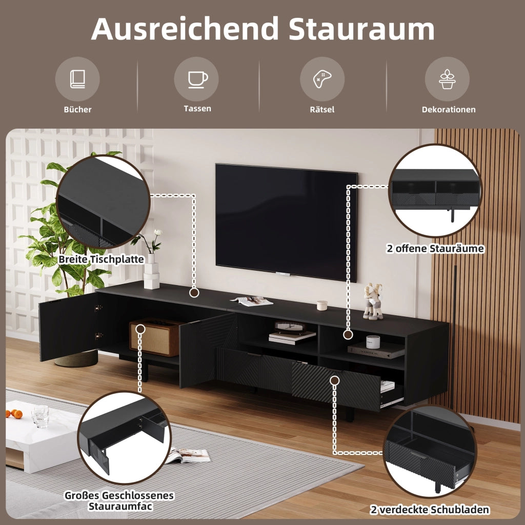 Mobile TV- linee geometriche astratte- nero- 200x40x51 cm- per TV 90"