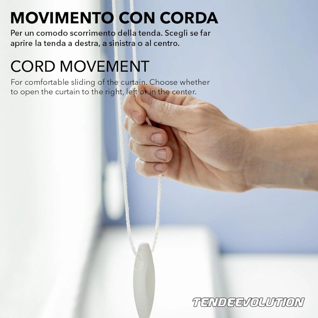 Binario Scorritenda da Parete in Alluminio Bianco, Curve Sporgenti 22cm, Movimento a Corda, Apertura Centrale CM lunghezza 160cm