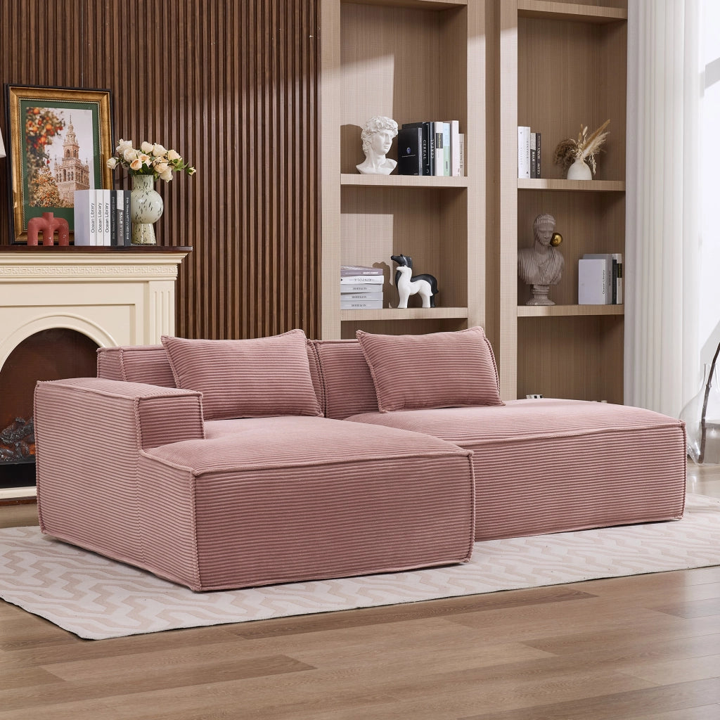 Divano compatto 235 cm a 2 posti rosa baby in poliestere con cuscini a molle insacchettate