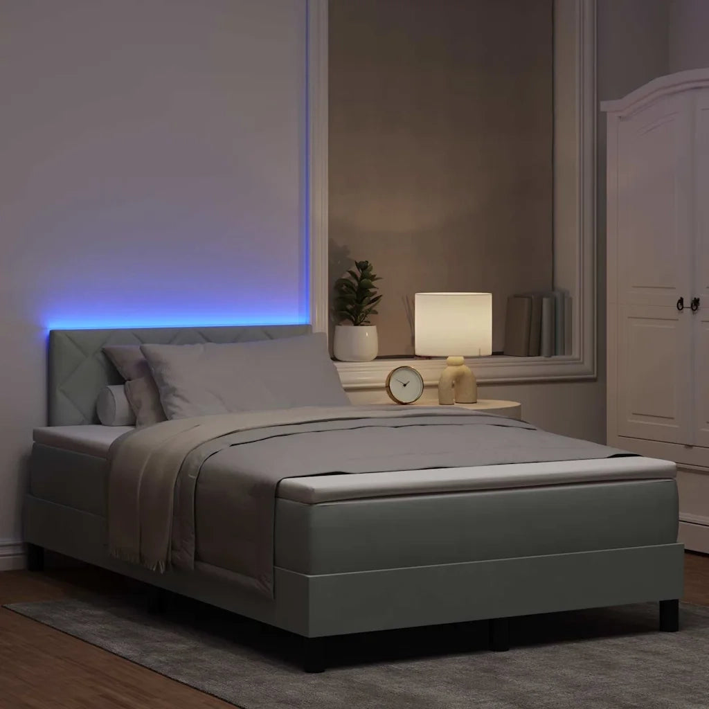Letto a Sorgente LED con led Grigio chiaro 120 x 200 cm Velluto
