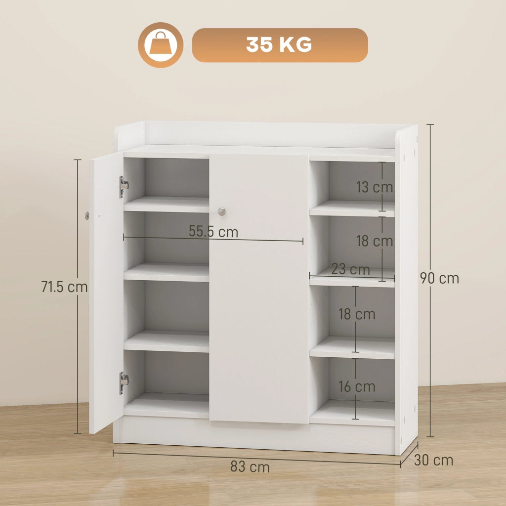 Scarpiera Ingresso con 4 Ripiani Aperti,Scarpiera Armadio Multiuso con Armadietto a 2 Ante e Ripiani Regolabili,Porta Scarpe Salvaspazio per 12 Paia,83x30x90cm,Bianco