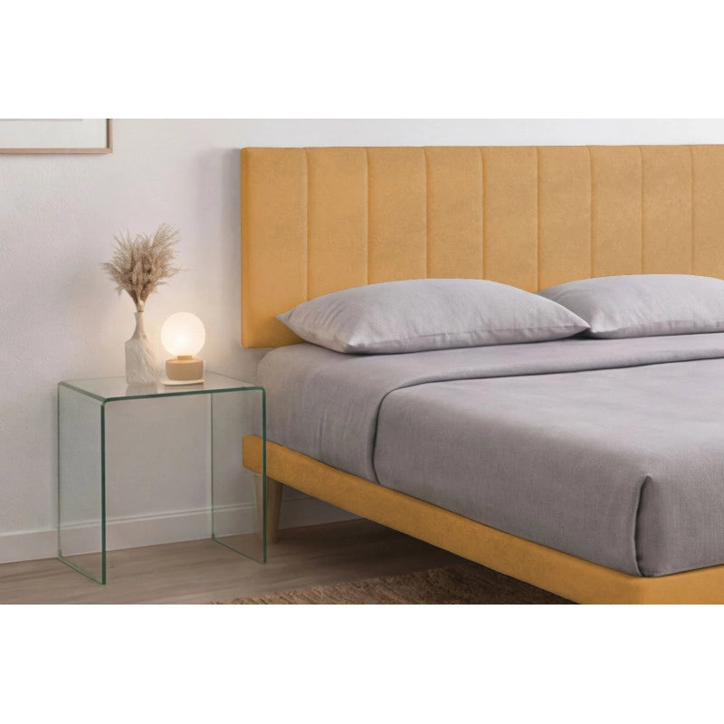 Letto imbottito Matrimoniale 180x200 cm Vertical - Con rete,Microfibra,Ocra
