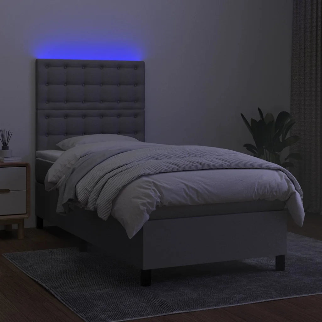 Letto a Molle Materasso e LED Grigio Chiaro 90x200 cm Tessuto 3135165
