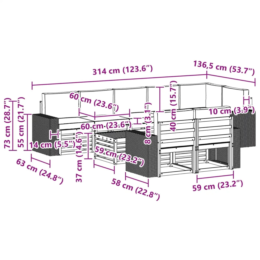 Set divani Legno di Acacia Massello 3384544