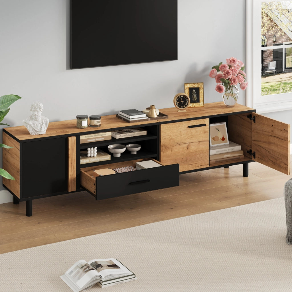 Mobile porta TV da 180 cm nero e effetto legno