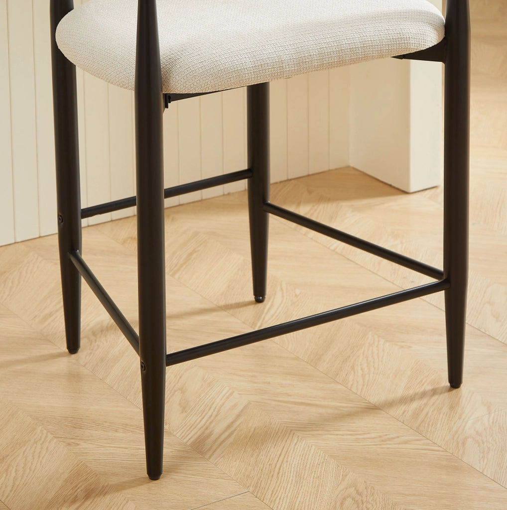 SGABELLO DA BAR Set da 2 pezzi con braccioli, tessuto beige, struttura nero e oro