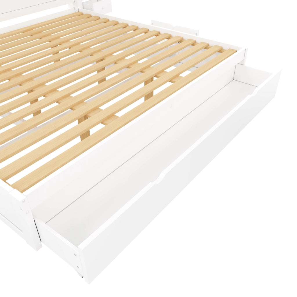 Letto matrimoniale a piattaforma 180 × 200 cm con testiera e pediera MDF e compensato bianco con 7 cassetti e LED
