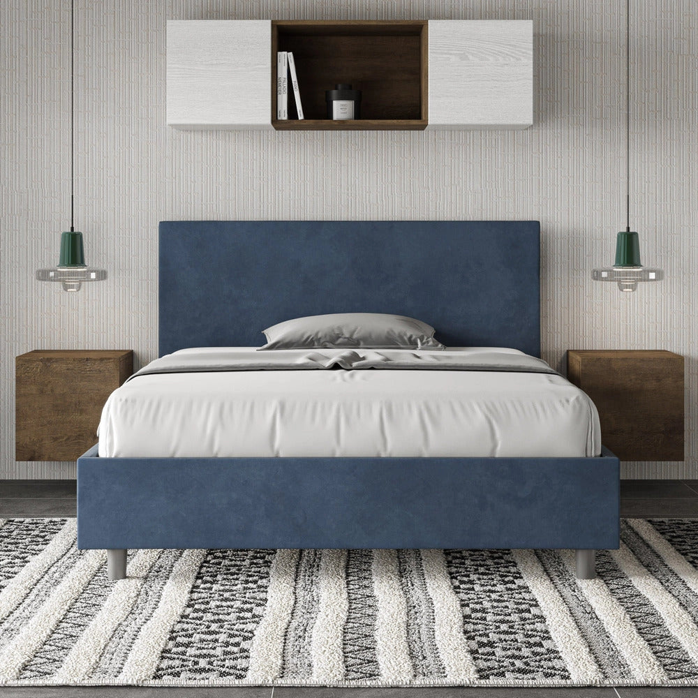Letto Matrimoniale Large 180x210 cm con Rete e Contenitore Adele Blu