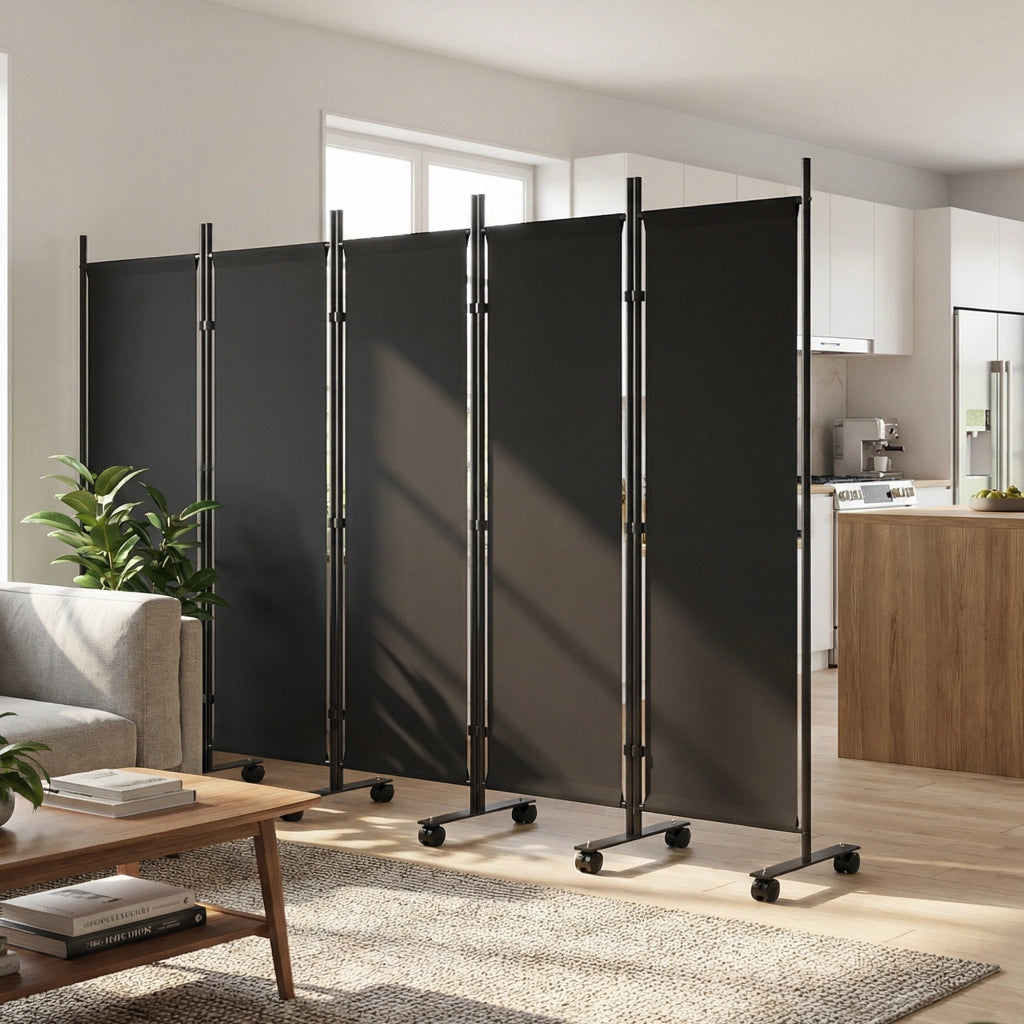 Divisorio Decorativo 5 Pannelli ¨C Xylo ¨C Acciaio Nero con Ruote