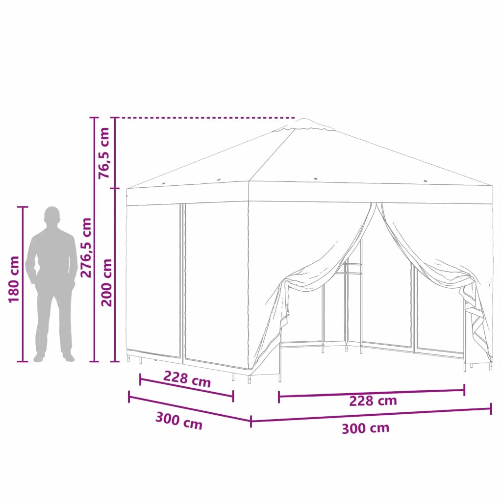Gazebo da giardino con pareti laterali 3 x 3 m Nero 900370