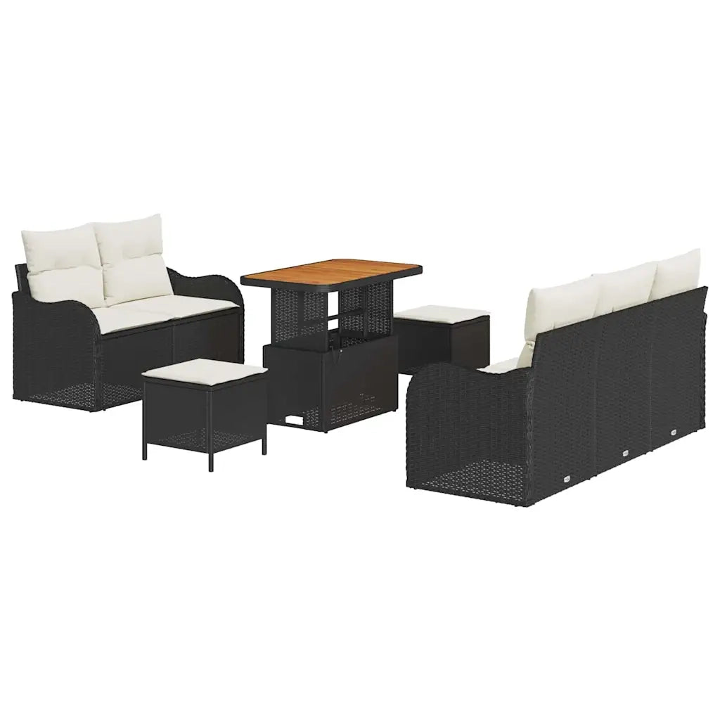 Set Divano da Giardino con cuscino 8 pcs Nero e Crema