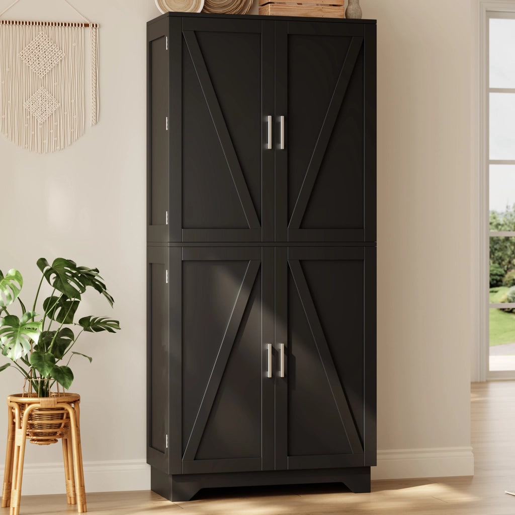 Armadio contenitore alto in MDF con portabottiglie, nero e naturale