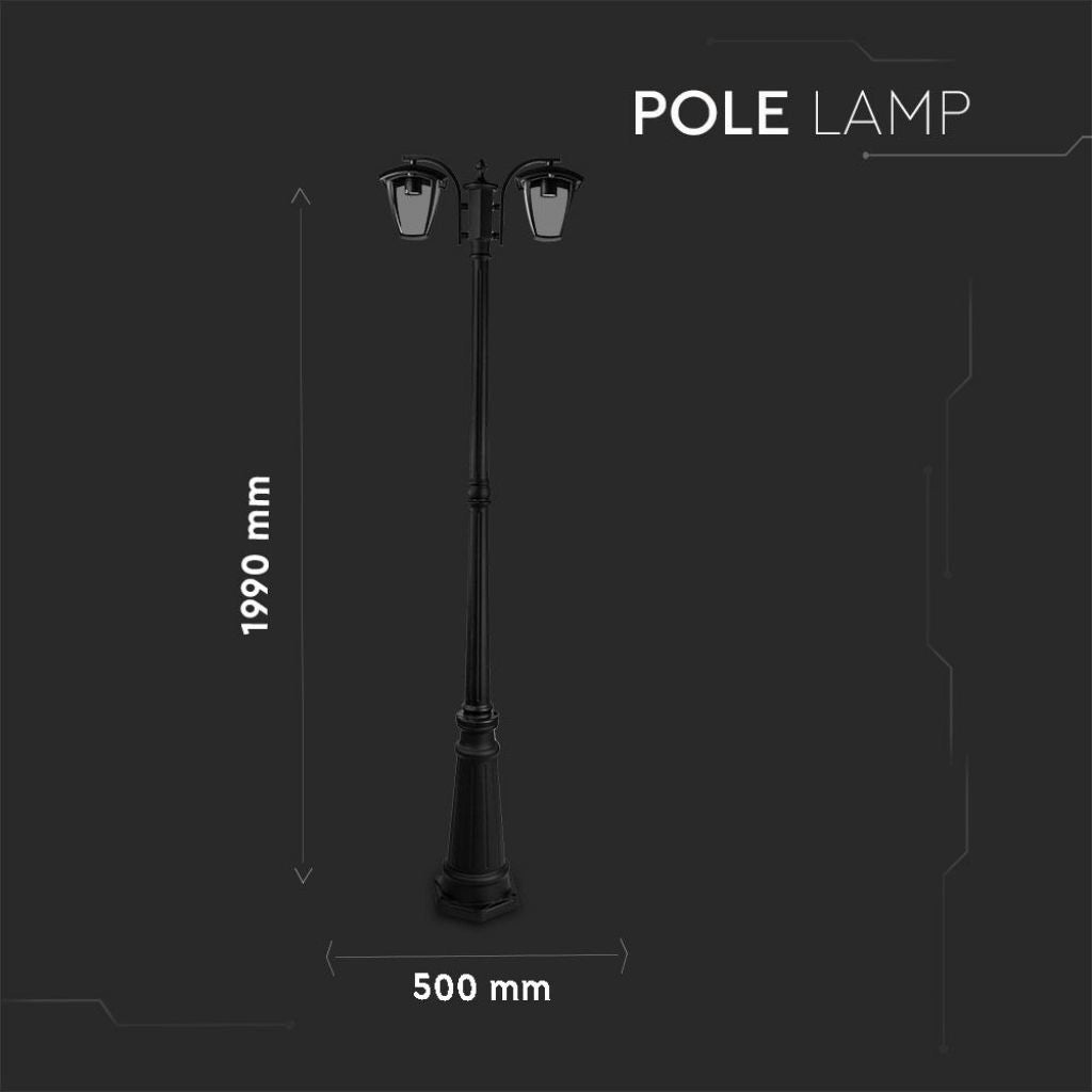 V-TAC VT-739 Lampione LED con Portalampada E27 (Max 2*60W) Colore Nero h: 199cm IP44 - SKU 7062