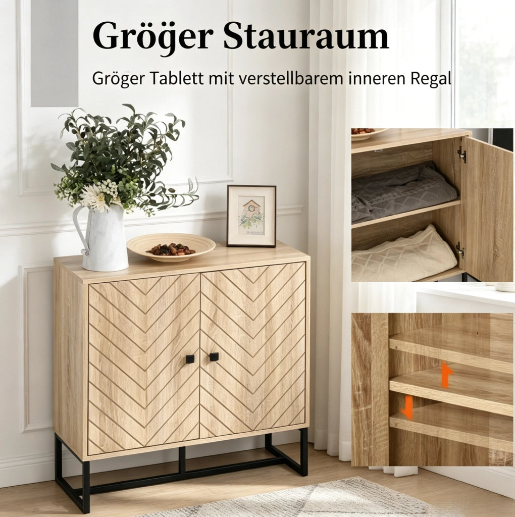 Sideboard con ripiani regolabili in legno naturale e nero