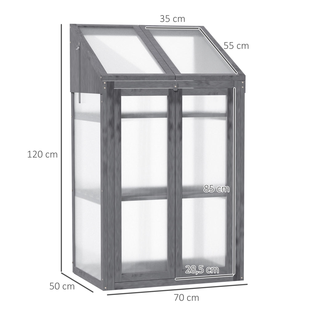 Serra Mini da Giardino in Legno con 3 Ripiani ¨C Minimal ¨C Grigio 70x50x120 cm