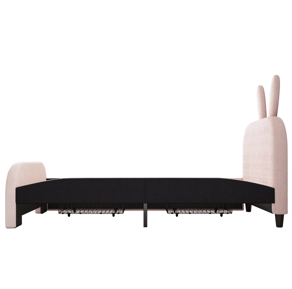 Letto per bambini 90x200 cm rosa con testiera coniglio e 2 cassetti