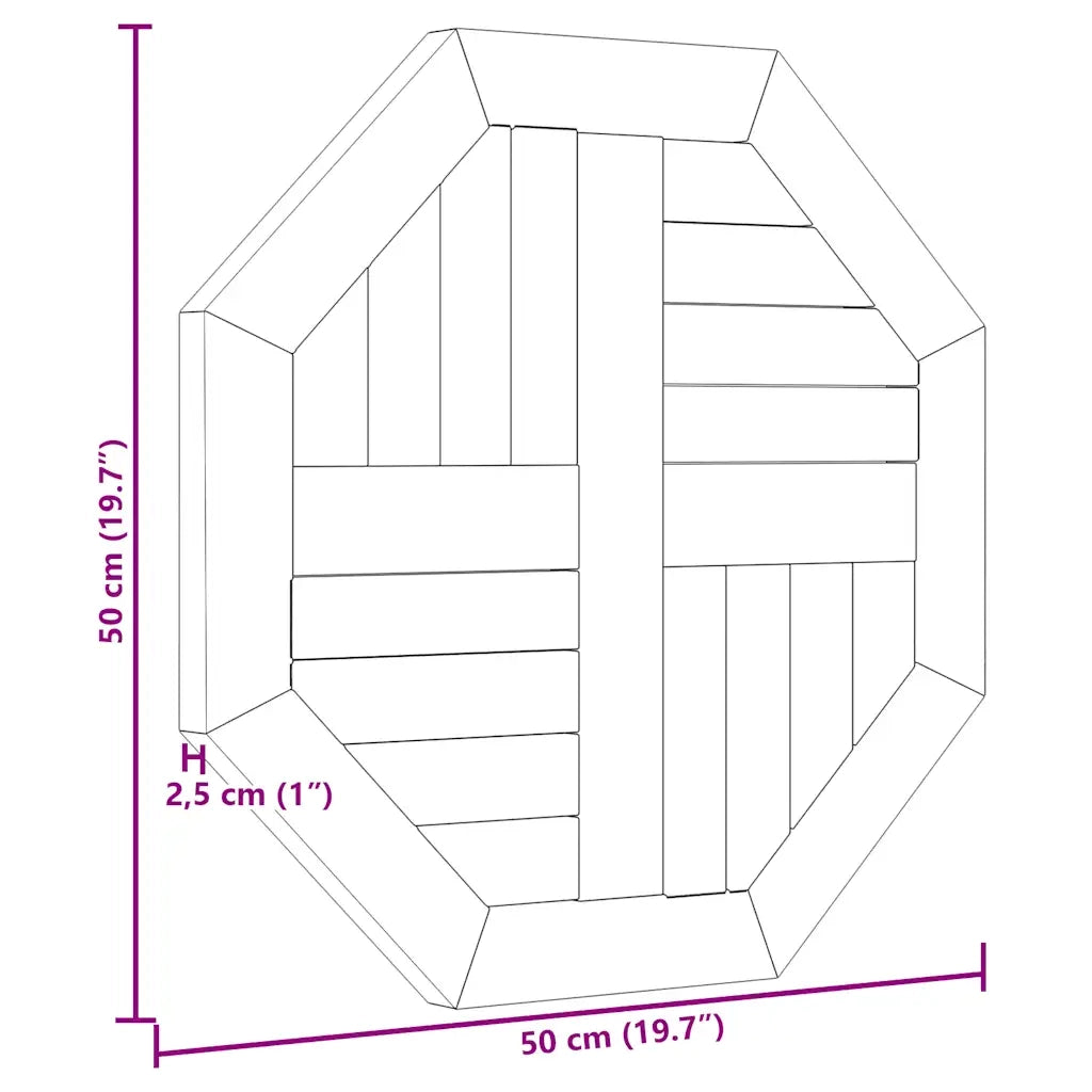 Dessus de table 50x50x2,5 cm octogonal bois de teck massif