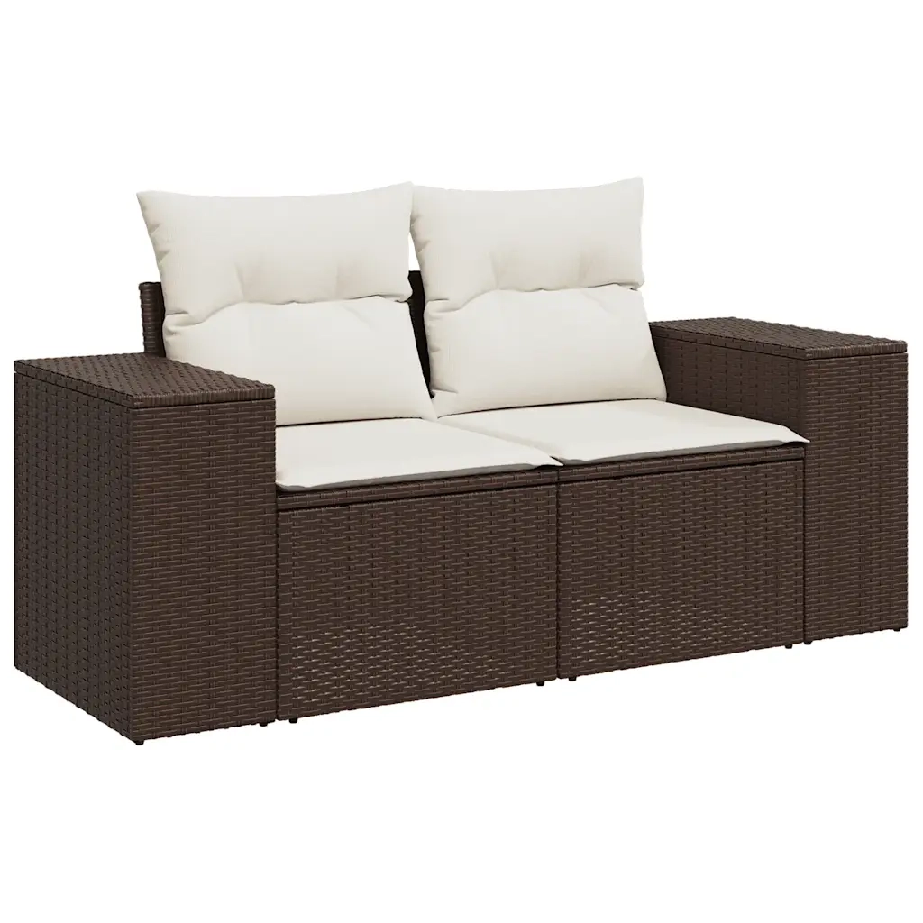 Set Divano da Giardino 3 pz | Set Salotto da Giardino con Cuscini Marrone in Polyrattan