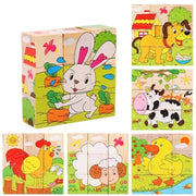 Trade Shop - Puzzle Rompicapo Cubi Legno Per Bambini Design Animali Fattoria Giocattoli Educativi 31586 -
