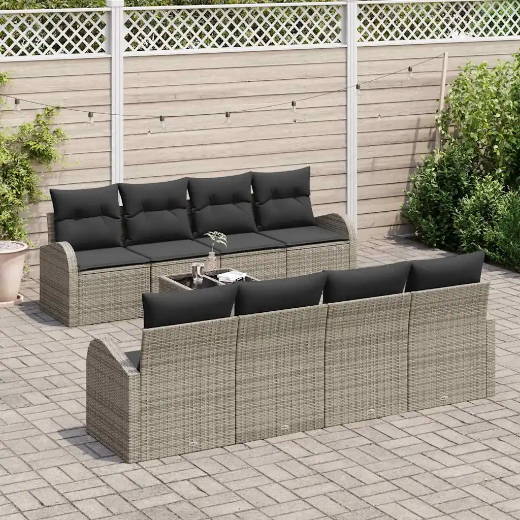 Set Divano da Giardino con cuscino 9 pcs Grigio polyrattan