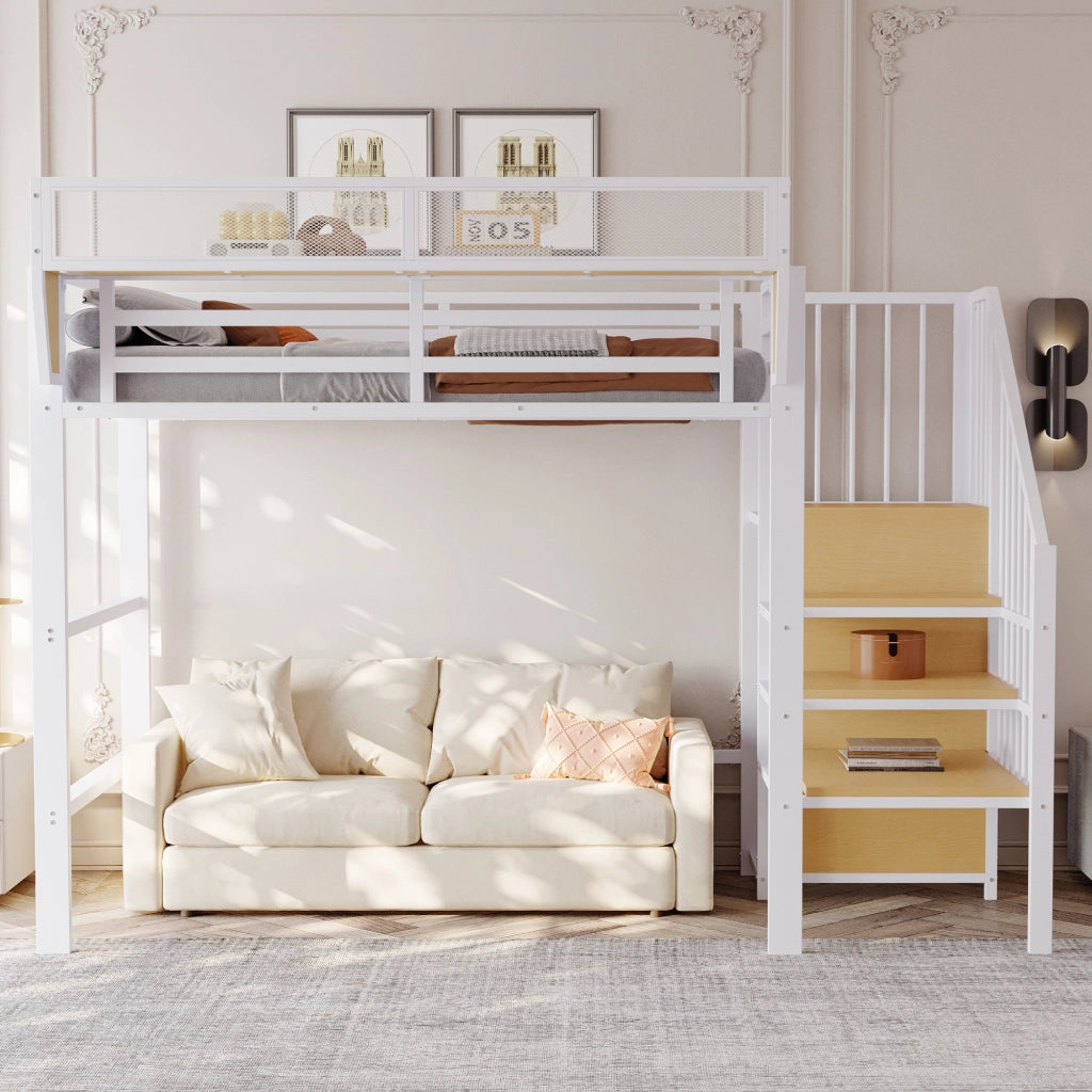 Letto a soppalco ¨C Minimal ¨C Bianco metallo 90x200