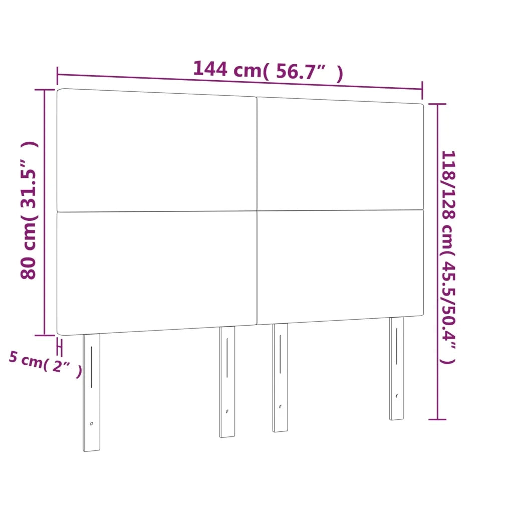 Testiera | Testata a LED Nera 144x5x118/128 cm in Similpelle
