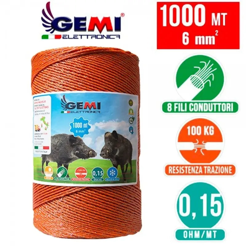 Filo 1000 MT 6 Mm² Per Recinto Elettrico Recinzioni Elettrificate Per Cinghiali Caprioli Cervi Mucche Cavalli Maiali