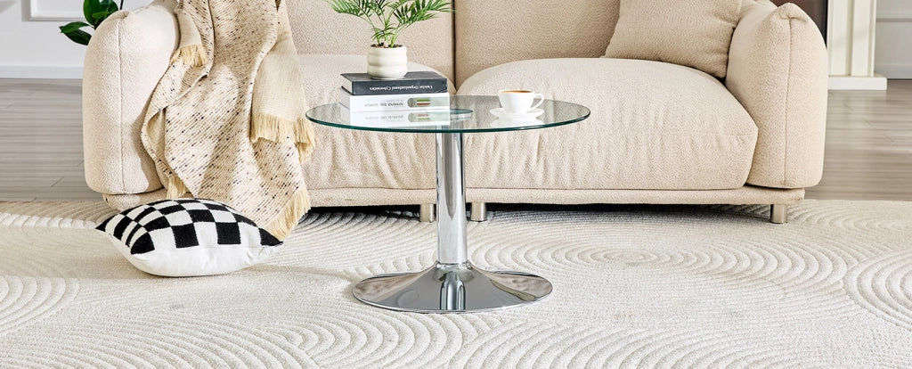 TAVOLINO Rotondo 70 cm Vetro e Metallo Argento