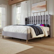 Letto matrimoniale 180x200 cm con USB e USB C; lino grigio