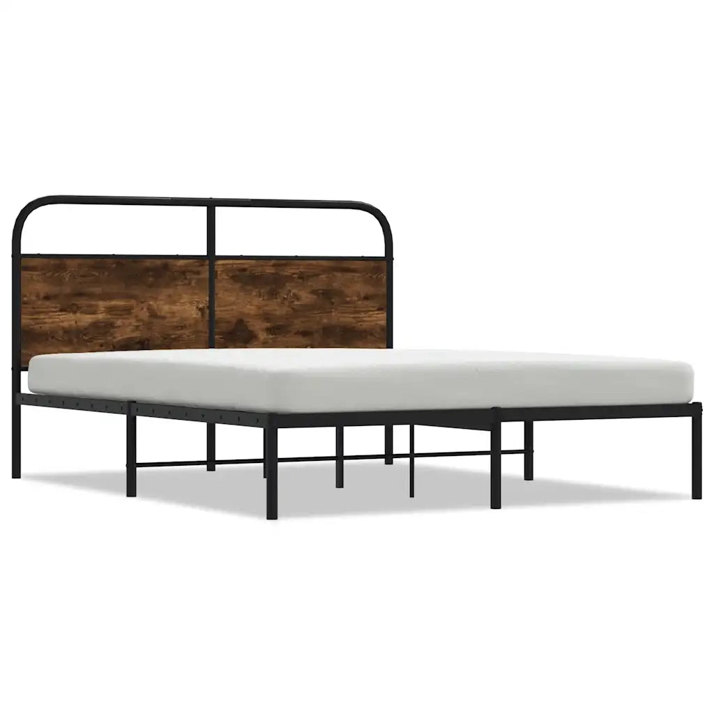 Letto matrimoniale | Letto per adulti | Giroletto senza Materasso Rovere Fumo 135x190 cm in Truciolato