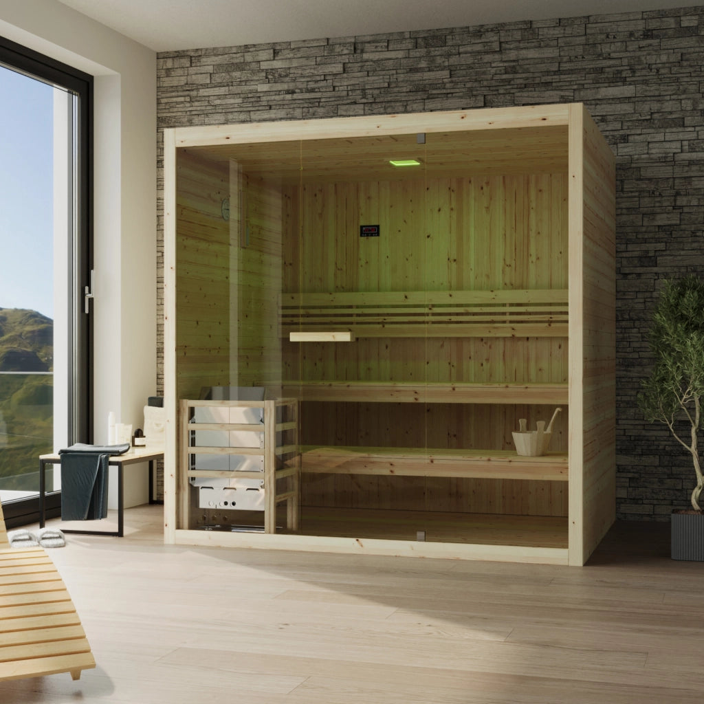Sauna finlandese da interno 3-4 persone 180x130cm h200 in legno di abete | Nirva
