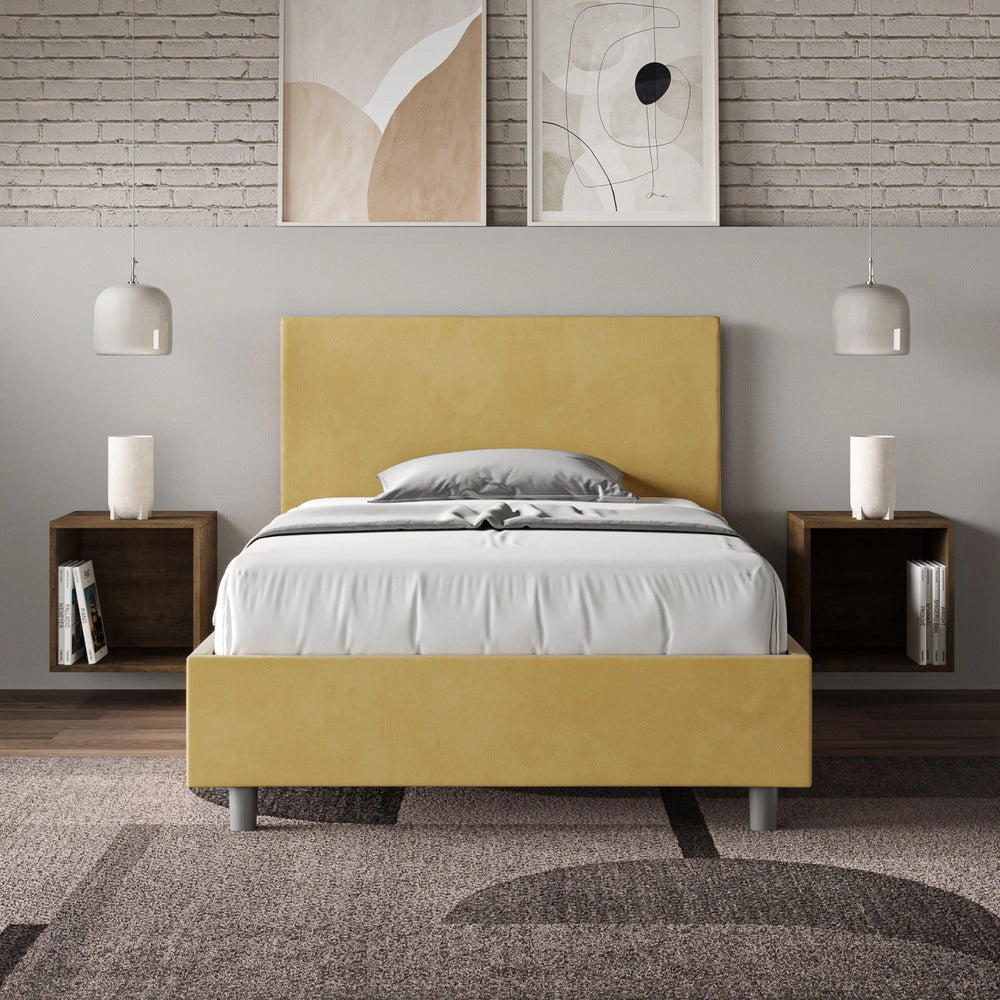 Letto 1 Piazza e Mezzo 130x210 cm con Rete e Contenitore Adele Ocra