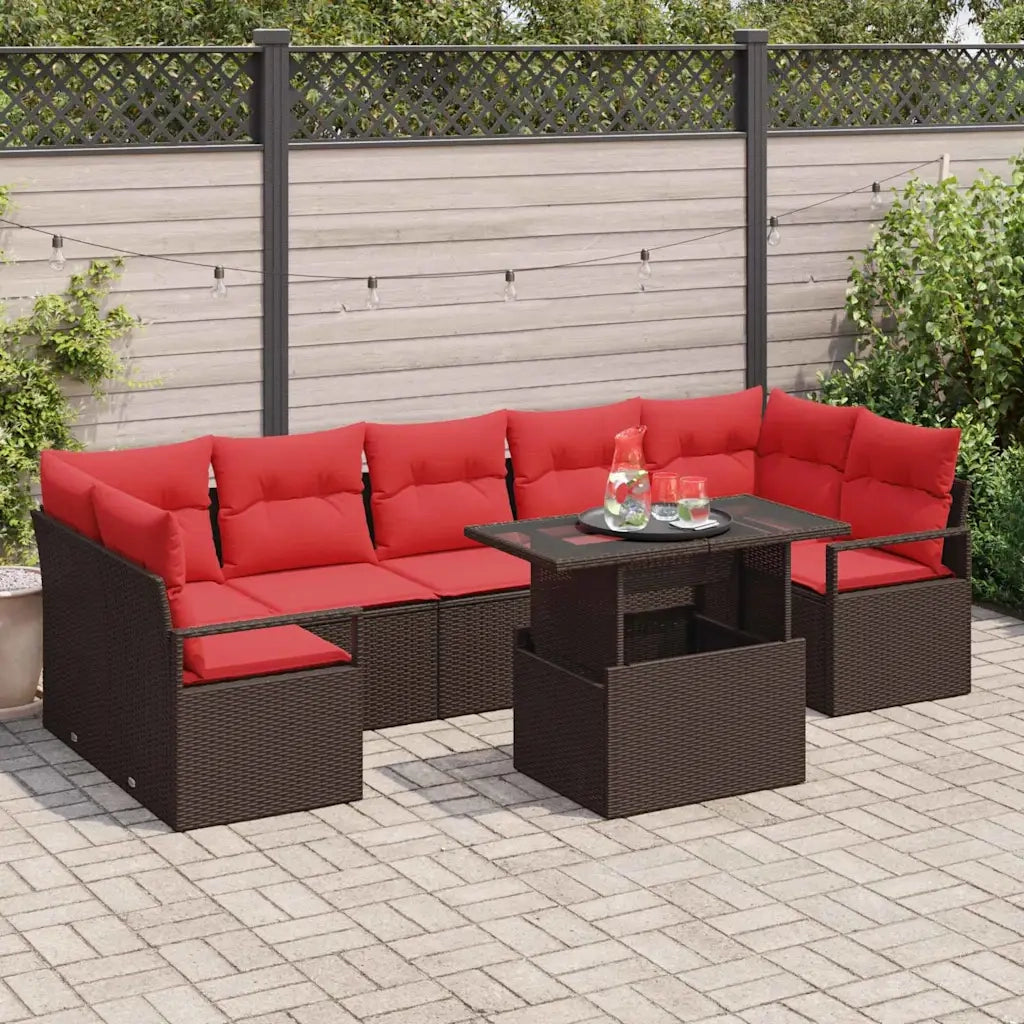 Set Divano da Giardino 8 pcs Marrone e Rosso polyrattan 3348780