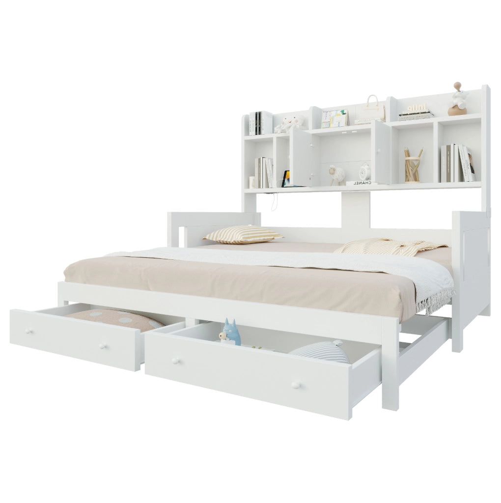 Divano letto estraibile 90x190/180x190 cm con cassetti e LED bianco