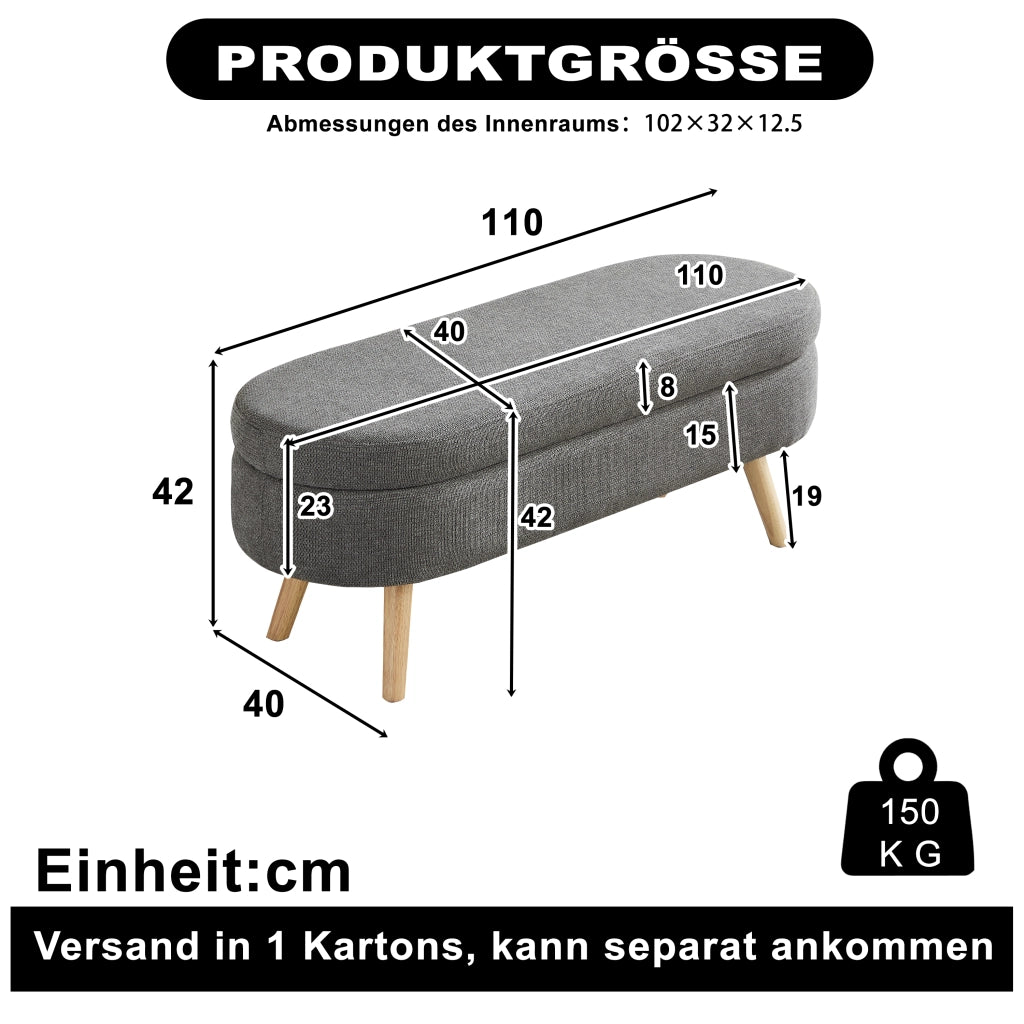 PANCA Contenitore 110 cm Chenille Grigio