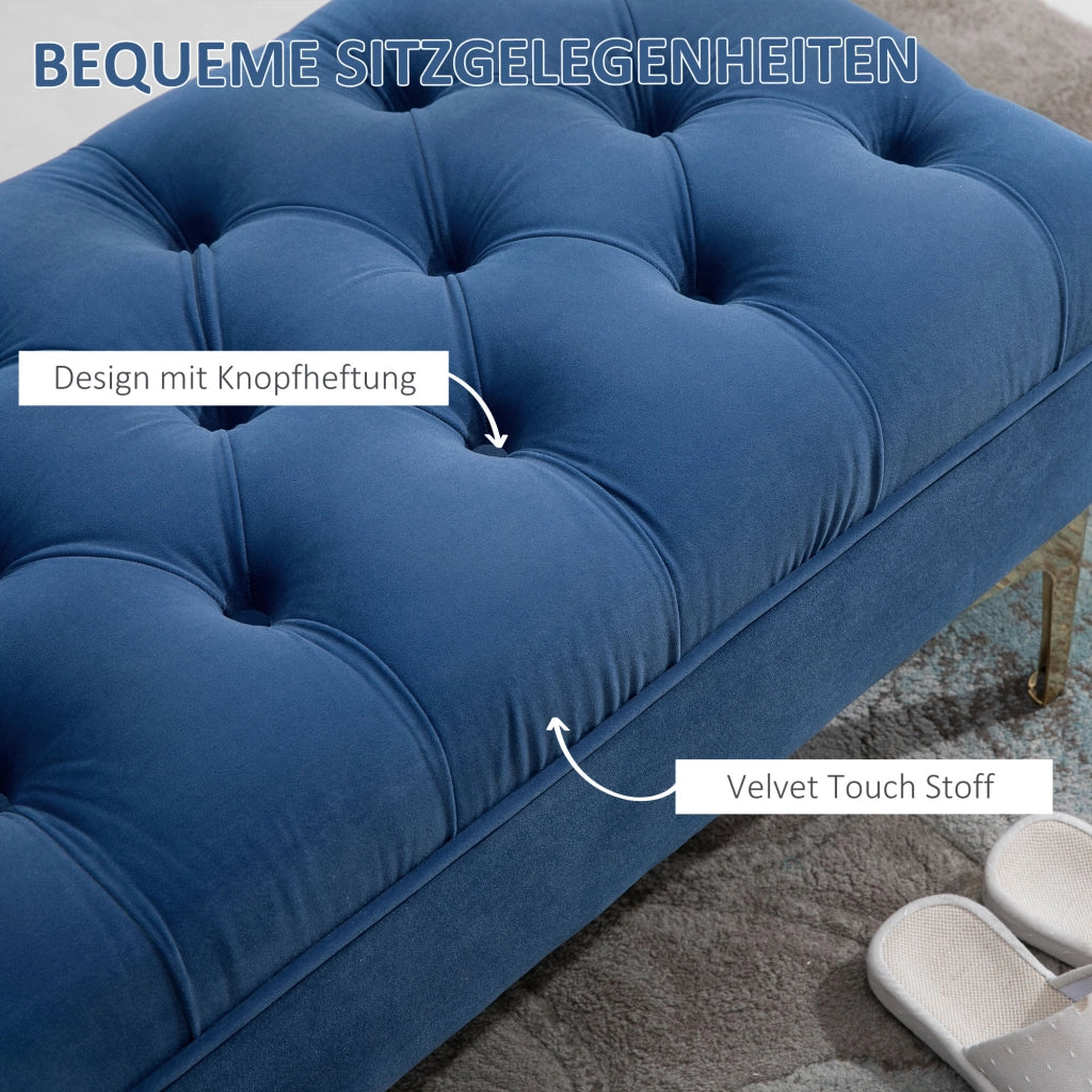 Panca imbottita con piedini ¨C Xylo ¨C velluto blu camera da letto
