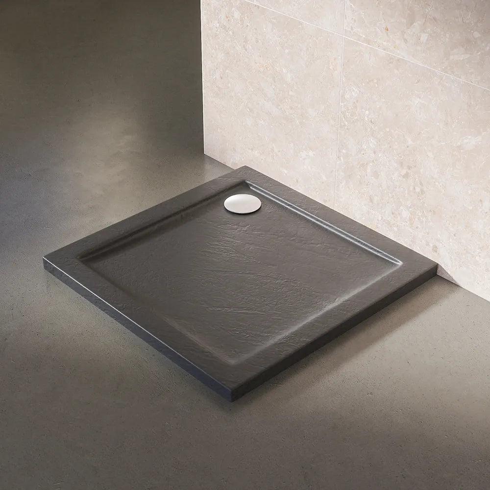 Piatto doccia 80x80 effetto pietra nero in acrilico altezza slim | Petra