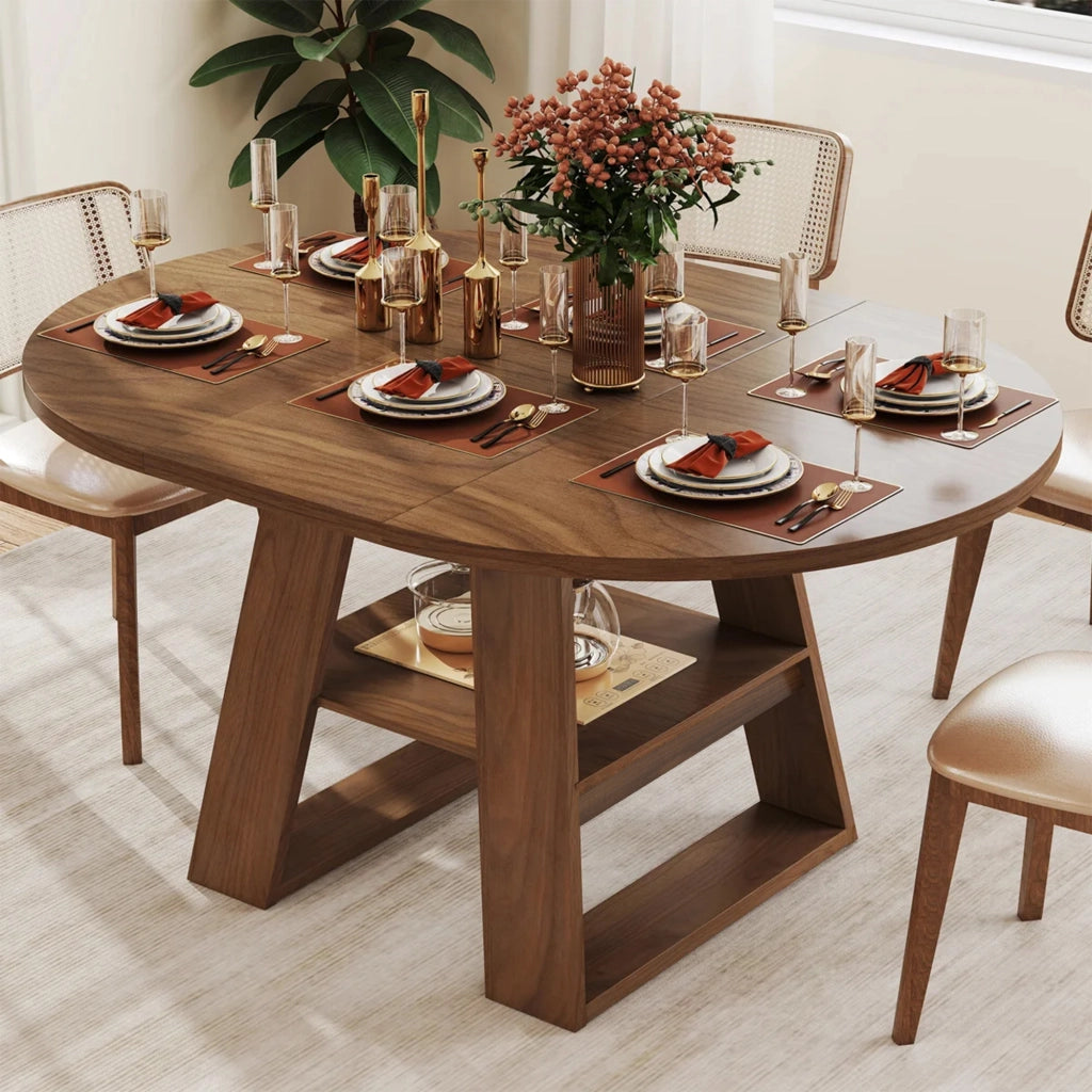 Tavolo da pranzo allungabile per 4-6 persone con ripiano e vano prolunga integrato, MDF noce, 150 × 110 × 75 cm