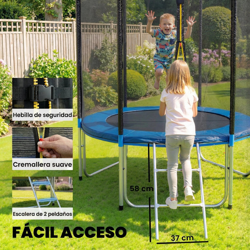 Trampolino Esterno per Bambini con Rete di Sicurezza e Scala ¨C Minimal ¨C ?183 cm Blu