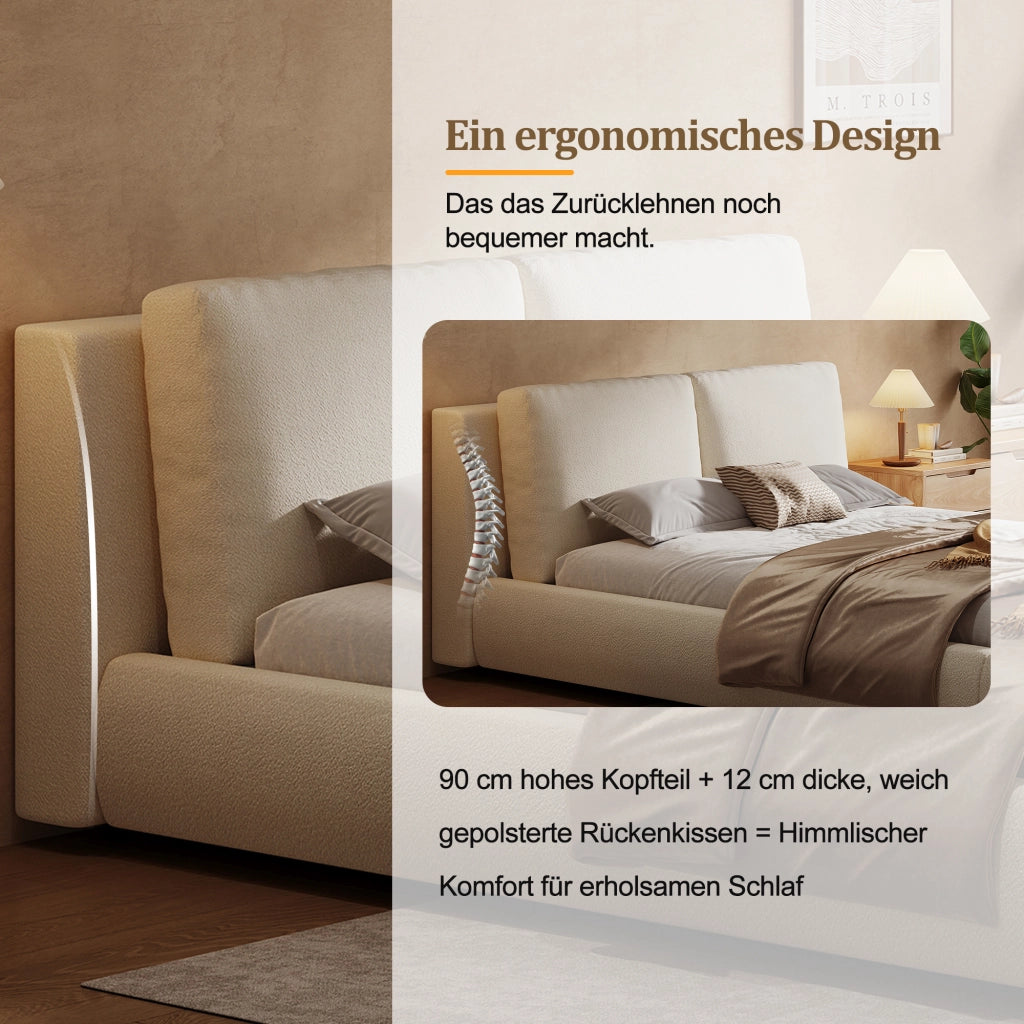 Letto matrimoniale contenitore 160 × 200 cm 2 posti con apertura idraulica e testiera imbottita, senza materasso, beige