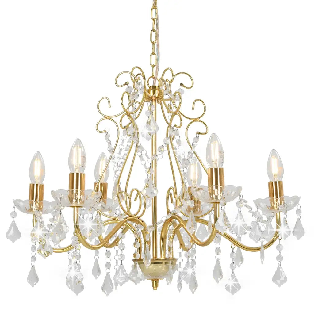 Lampadario con Perline di Cristallo Dorato Tondo 6 E14 281603